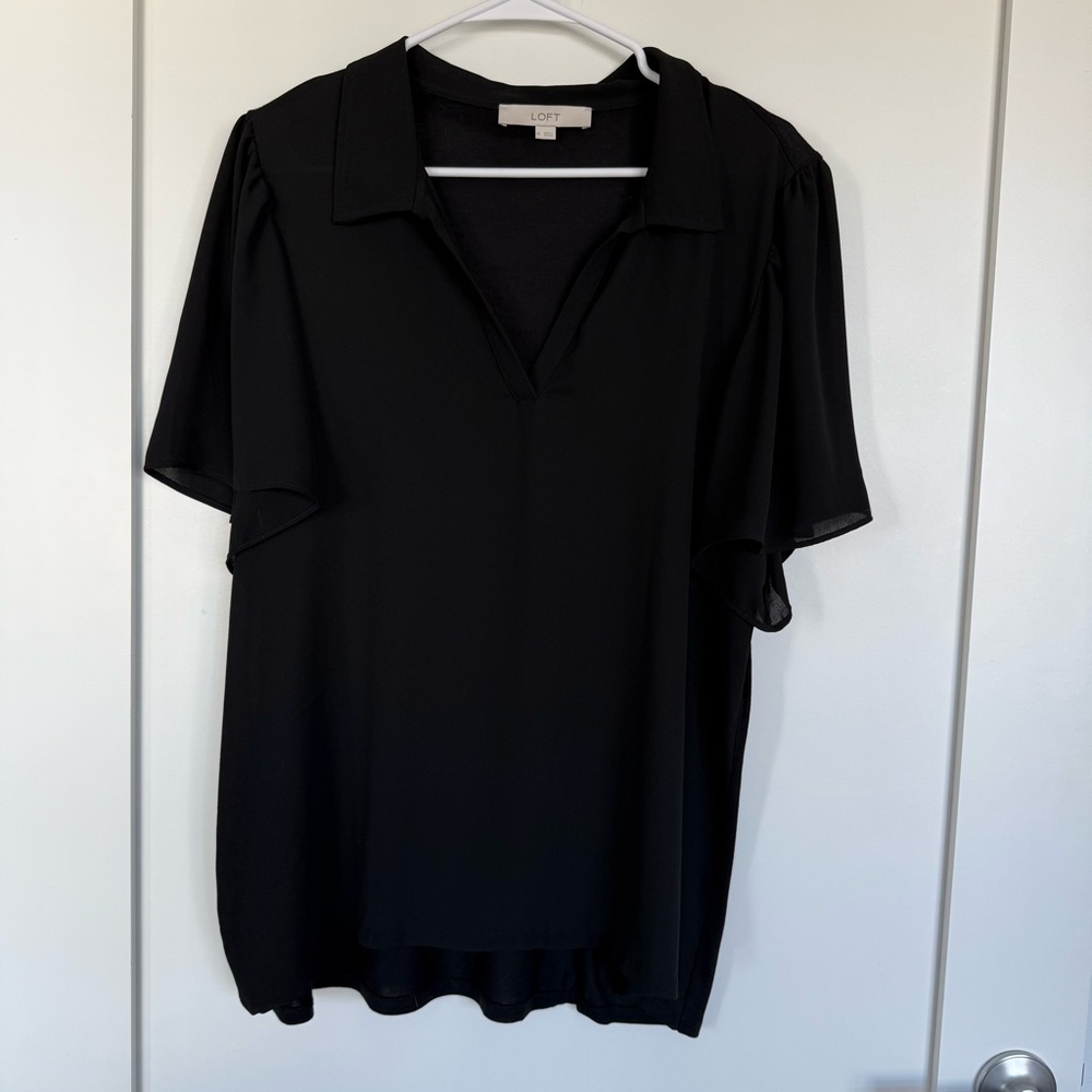 Loft | Black V Neck Collared T Shirt